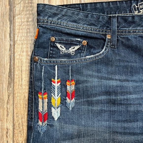 Men’s Robin’s Jeans Size 40 Dark Wash Straight Leg Rivet Wings Multicolor Stitch - Picture 3 of 8